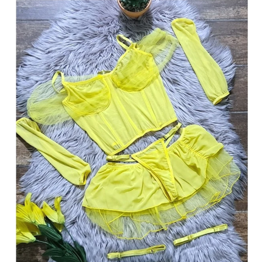 LencerÍa Princesas Conjunto Baby Doll Calidad Premium Amarillo