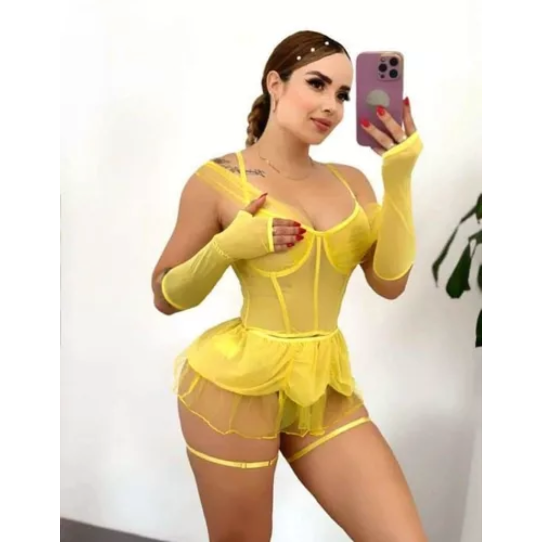 LencerÍa Princesas Conjunto Baby Doll Calidad Premium Amarillo
