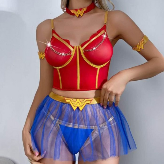 LencerÍa Mujer Princesas Conjunto Baby Doll Calidad Premium Rojo Maravilla