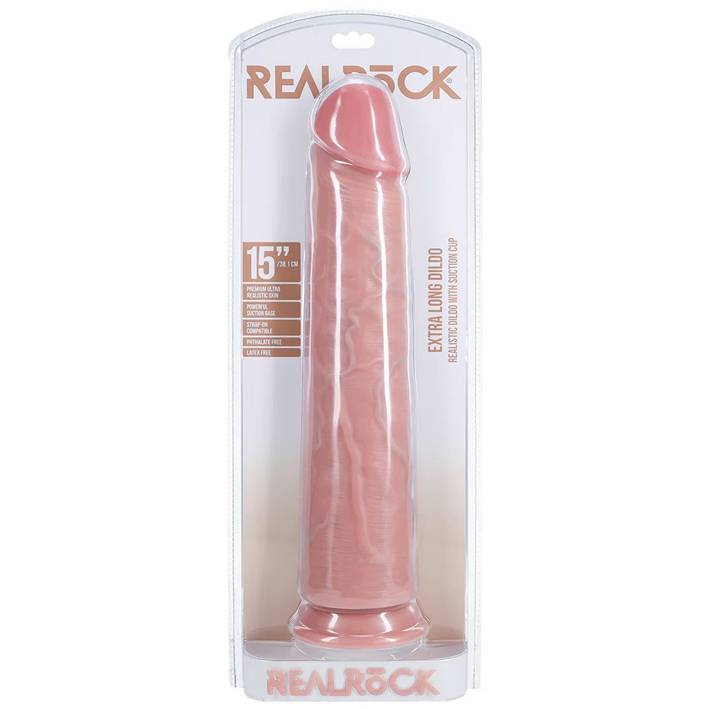 Dildo Pene 15 PuLG 38cm Grueso, Con Copa SucciónReal Rock 15 Inch Extra Long Dildo in Light