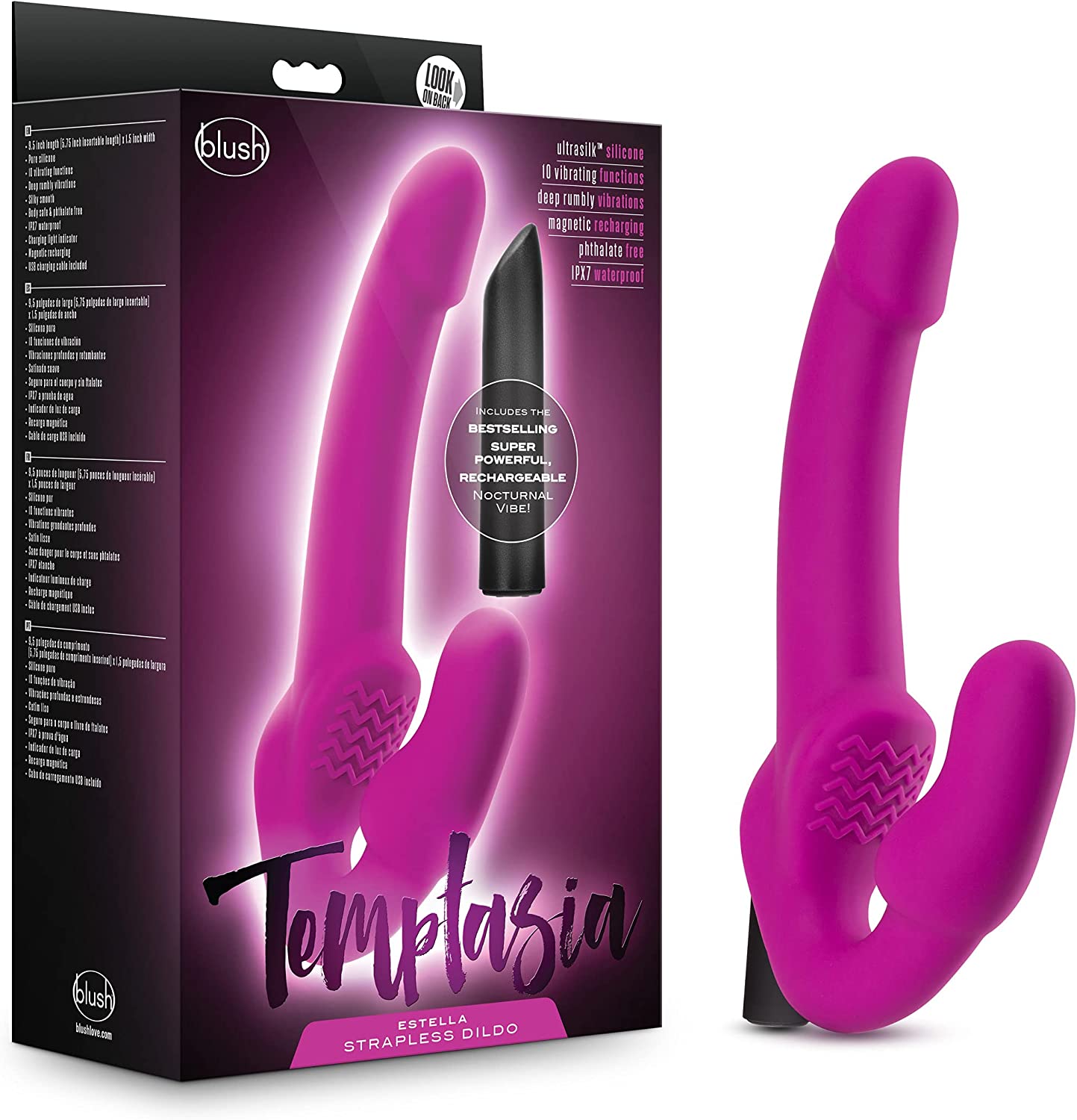 Vibrador Lesbico Dildo Strapless Strap-on Silicone Temptasia - Estella - Strapless Silicone Dildo - Pink 15cm