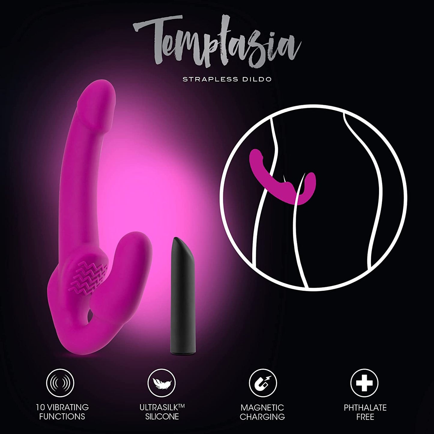 Vibrador Lesbico Dildo Strapless Strap-on Silicone Temptasia - Estella - Strapless Silicone Dildo - Pink 15cm