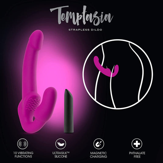 Vibrador Lesbico Dildo Strapless Strap-on Silicone Temptasia - Estella - Strapless Silicone Dildo - Pink 15cm