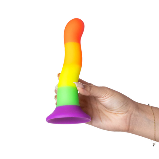 Arnes Con Dildo Suave Flexible 18cm Vaginal O Anal Strap-on Proud Rainbow Silicone Dildo with Harness