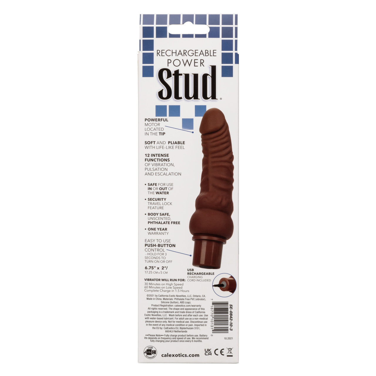 Vibrador 18cm Potente Estimulante Consolador Recargable Rechargeable Power Stud Curvy - Brown