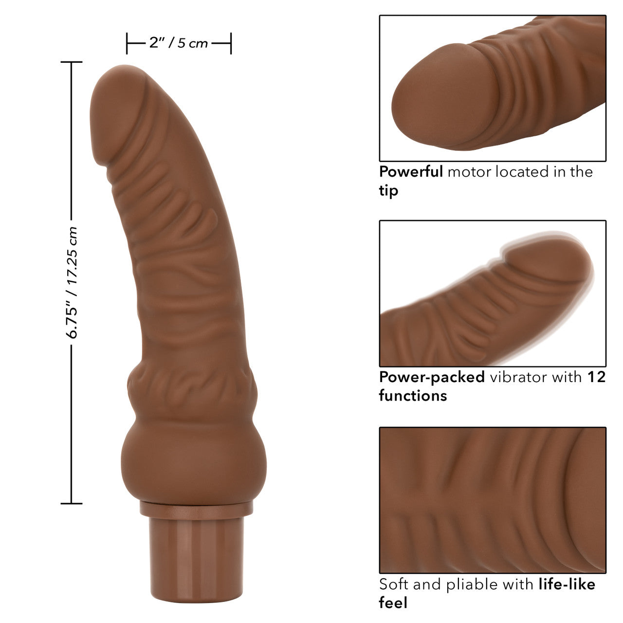 Vibrador 18cm Potente Estimulante Consolador Recargable Rechargeable Power Stud Curvy - Brown