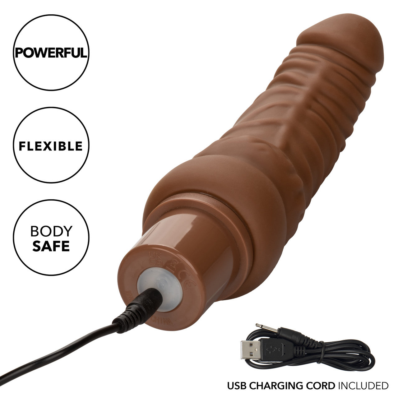 Vibrador 18cm Potente Estimulante Consolador Recargable Rechargeable Power Stud Curvy - Brown