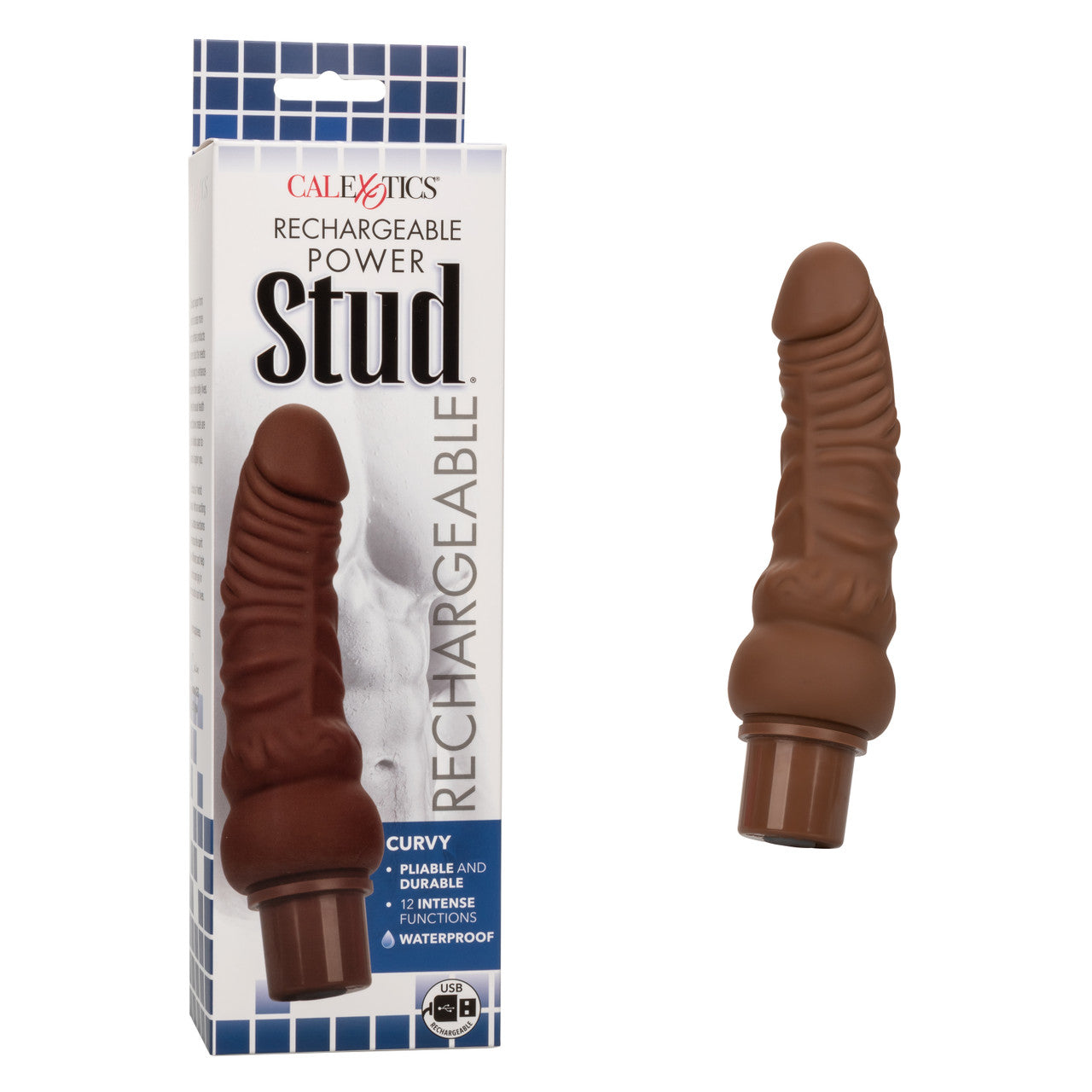 Vibrador 18cm Potente Estimulante Consolador Recargable Rechargeable Power Stud Curvy - Brown