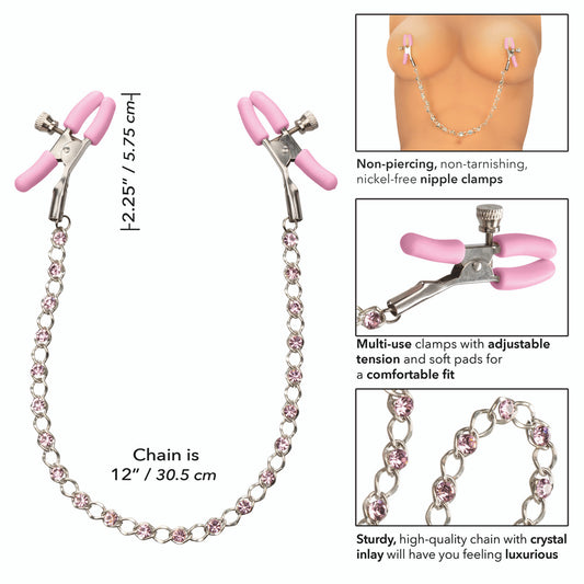Pinzas Para Pezones Bdsm Sexy Con Pezonera Nipple Crystal Chain Nipple Clamps - Pink
