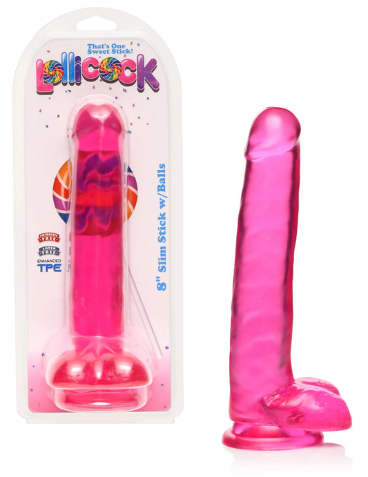 Dildo Pene Consolador 20cm Insertables Anal Vaginal Flexible Lollicock 8 Inch Slim Stick With Balls Cherry Ice Dildo