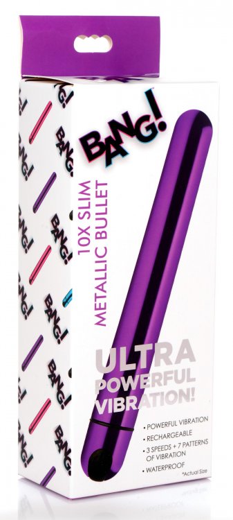 Vibrador Unisex Consolador Bala Vibrador 18cm Recargable Metallic Bang! Purple