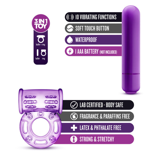 Anillo Vibrador Para Pene Y Bolas Retardar Estimulante Play With Me - Couples Play - Vibrating Cock Ring - Purple