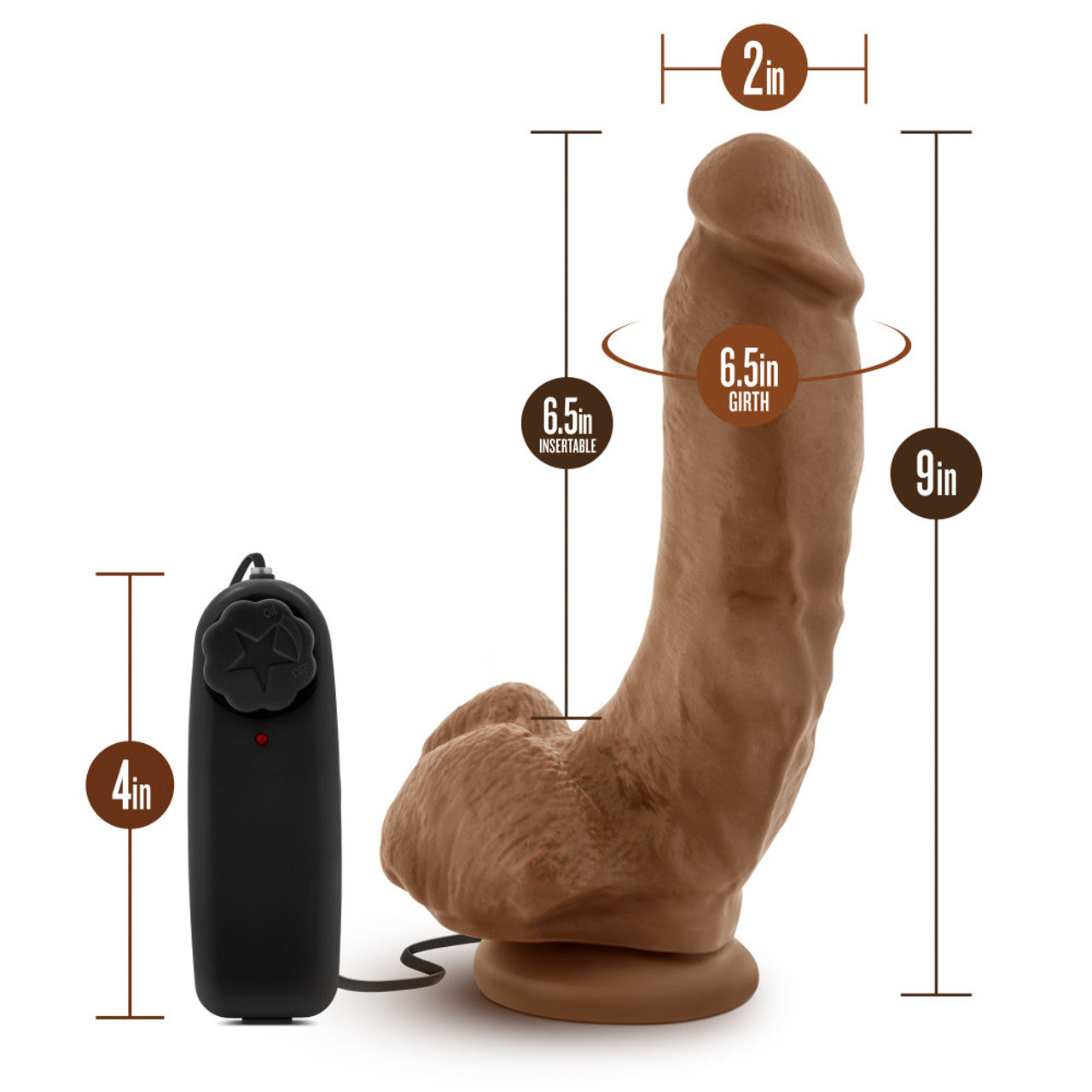 Vibrador Grande Grueso Real 22cm Dildo Consolador Loverboy - The Boxer - 9 inch Vibrating Realistic Cock - Mocha