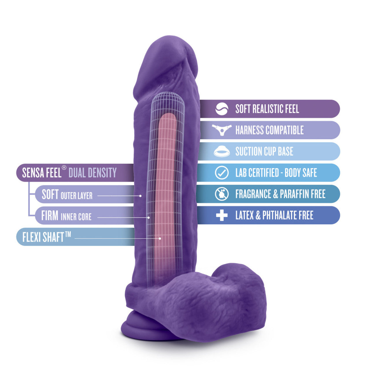 Dildo Grande 22cm Suave Rigido Erecto Grueso Au Naturel Purple Purple Bold - Massive - 9 Inch Dildo