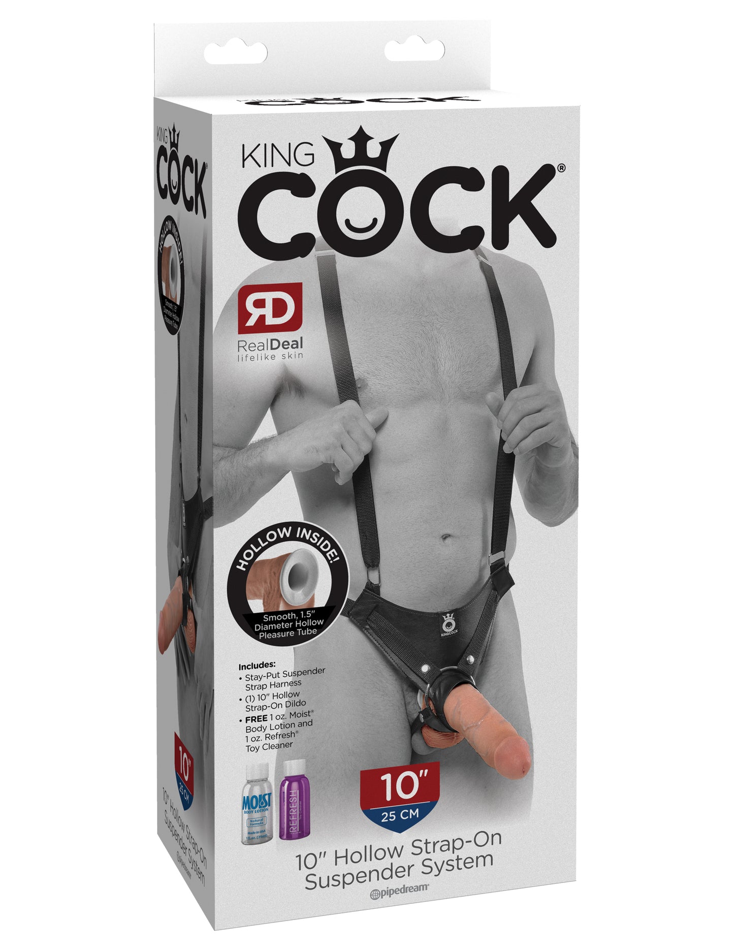 Arnés Con Tirantes Dildo Hueco 25cm Suspender King Cock 10" Hollow Strap-On Suspender System Flesh