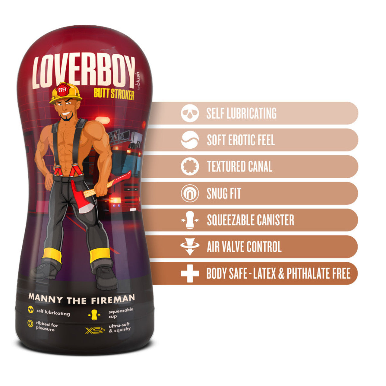 Masturbador Ano Hombre Apretado Suave Flexible Loverboy - Manny The Fireman - Self Lubricating Stroker - Tan