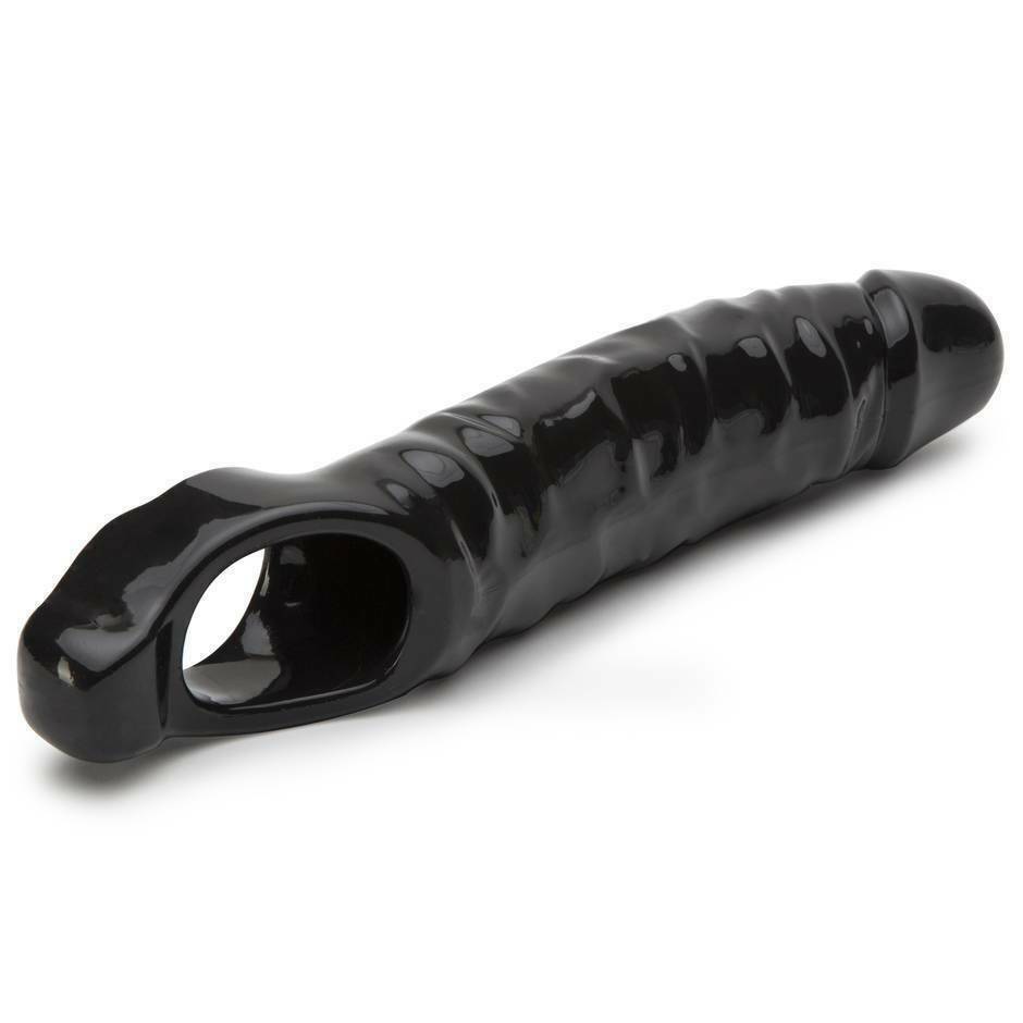 Funda Extensión 18cm Negro Extensor Pene Mas Grande Grueso Mighty Sleeve With Ball Loop-Black