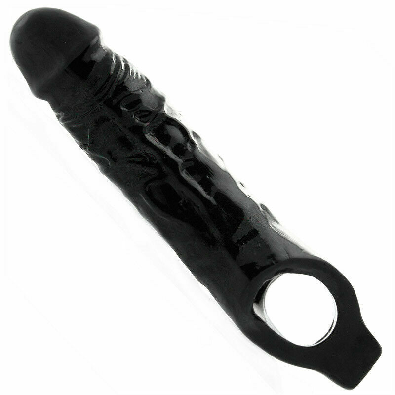 Funda Extensión 18cm Negro Extensor Pene Mas Grande Grueso Mighty Sleeve With Ball Loop-Black