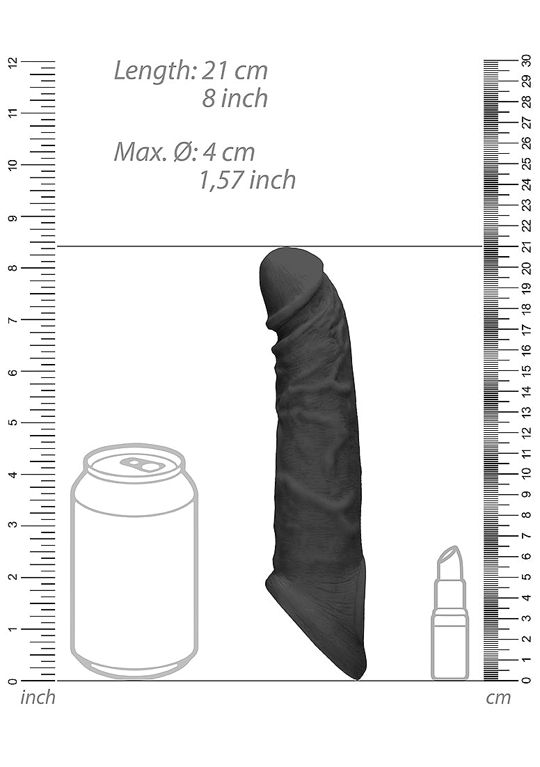Funda Extensión Pene Más Grande 18cm Suave Y Flexible Penis Sheath - 8" / 20 cm Black