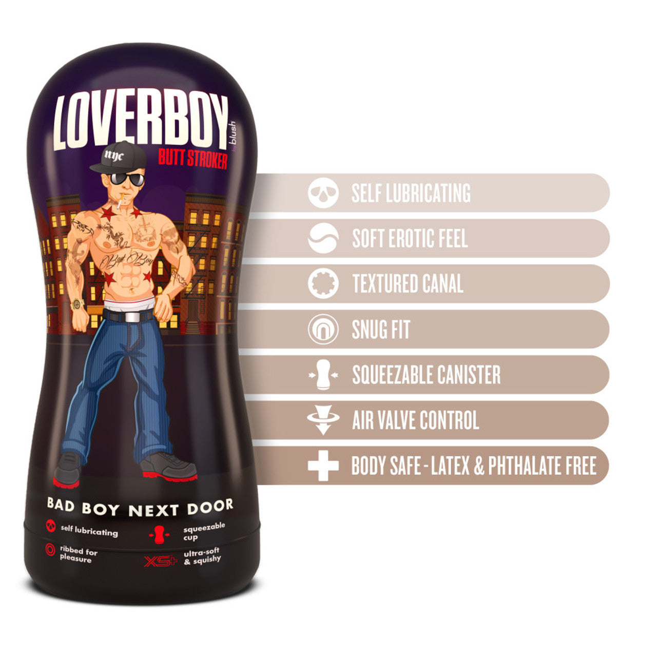 Masturbador Ano Masculino Apretado Suave Flexible Loverboy - Bad Boy Next Door - Self Lubricating Stroker - Beige