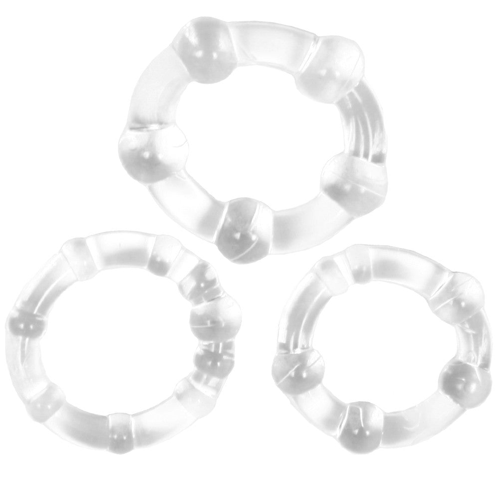 Anillo Retención Retardar Liga Para Pene Kit 3 Cock Ram Beaded Cock Rings Clear