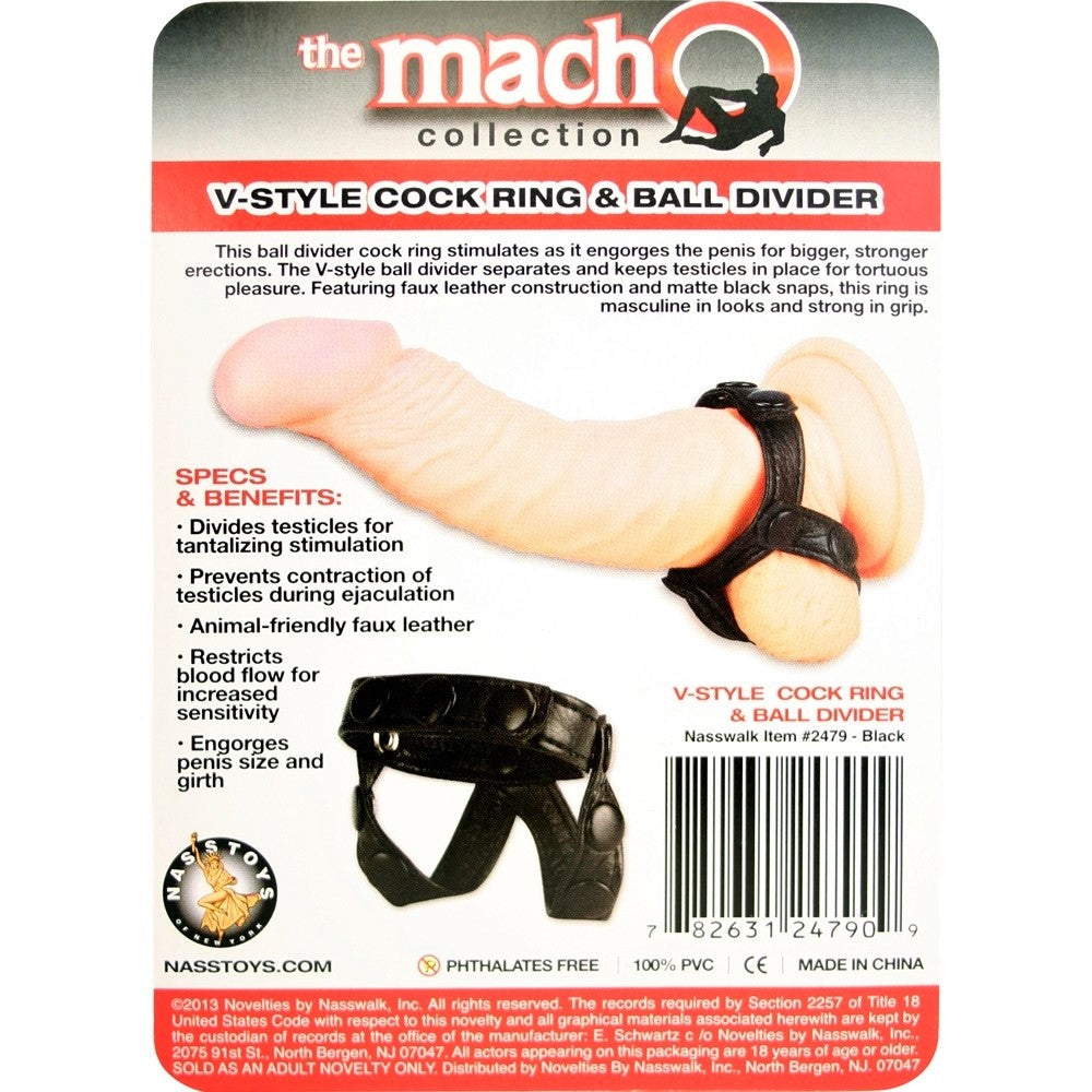 Anillo Liga Pene Testiculos Ajustable Potentes Erecciones V-STYLE COCK RING & BALL DIVIDER – BLACK