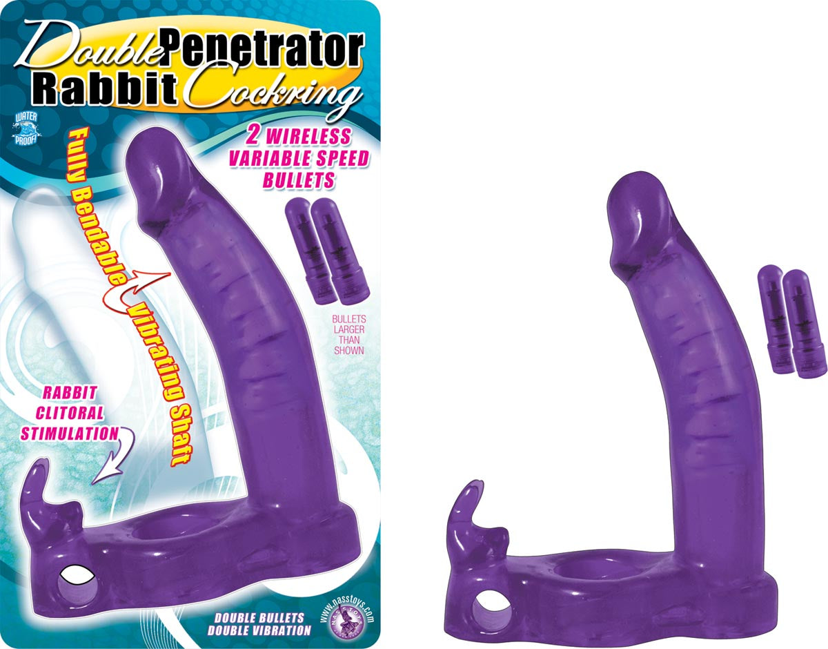 Doble Penetrador Anillo Pene Penetracion Vibración Double Penetration Strap-On Vibrating Rabbit Cock Ring Purple