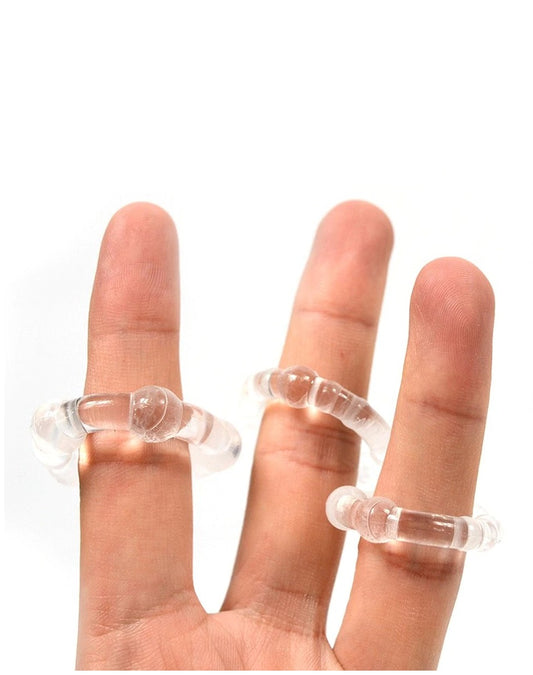 Anillo Retención Retardar Liga Para Pene Kit 3 Cock Ram Beaded Cock Rings Clear
