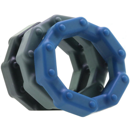 Anillo Retención Retardar Liga Para Pene 3 Cock Ring Set ANAL-ESE CHAINLINK COCK RINGS-BLACK, BLUE, GREY