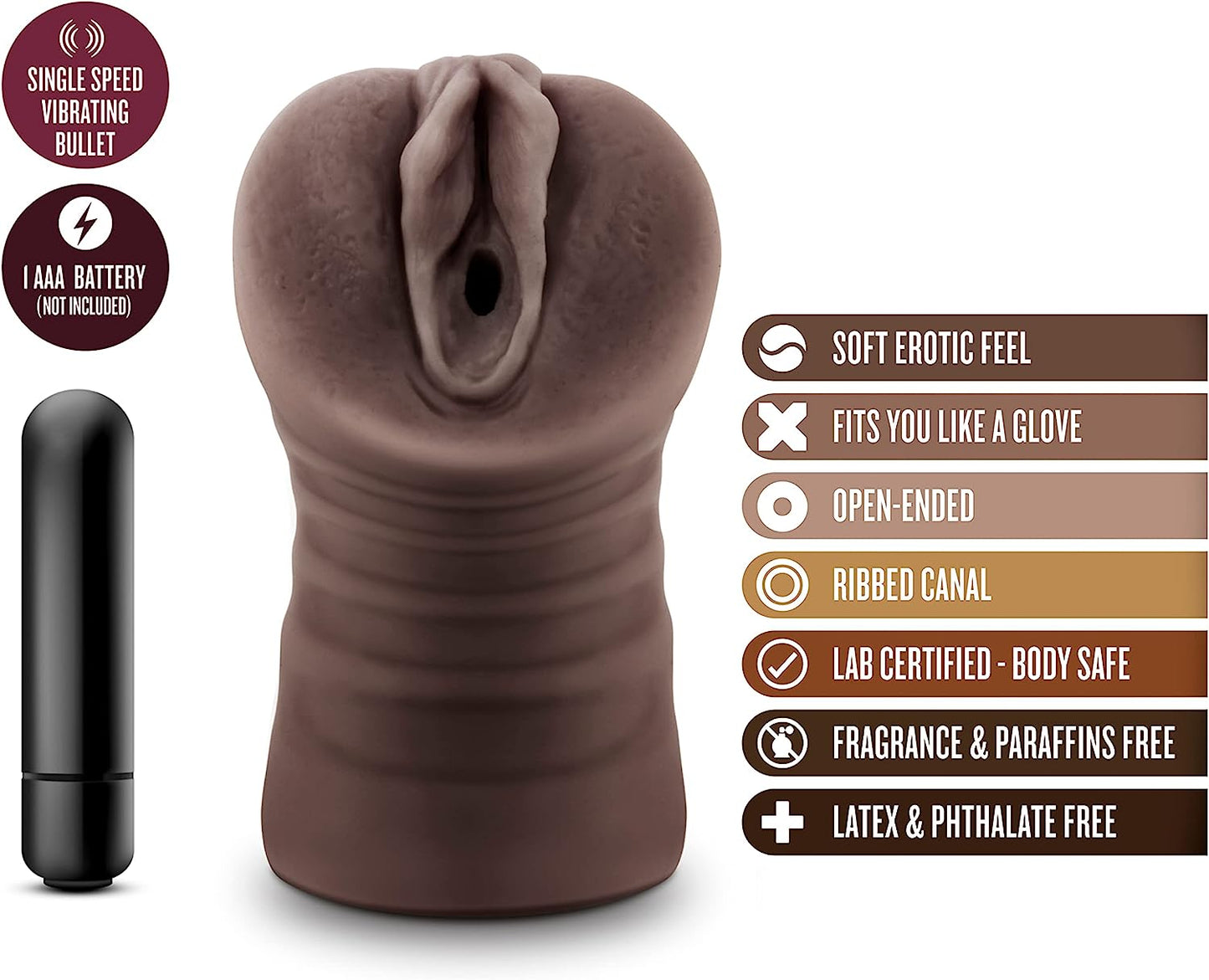Masturbador Masculino Suave Rica Vagina Stroker Vibracion M for Men - Hot Chocolate - Brianna