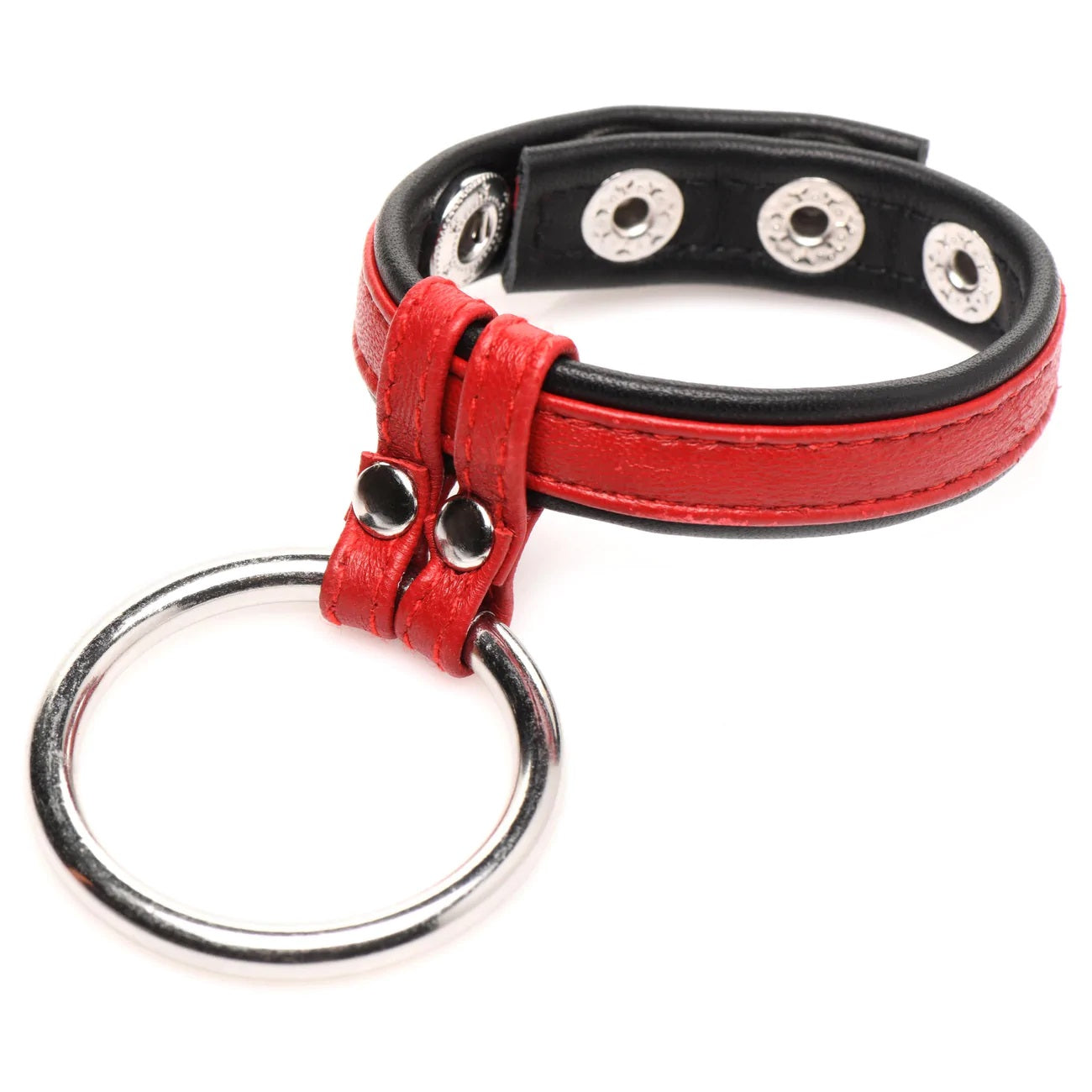 Anillo Pene Testiculos Escroto Fuertes Erecciones Cock Ring Leather And Steel Cock And Ball Ring - Red