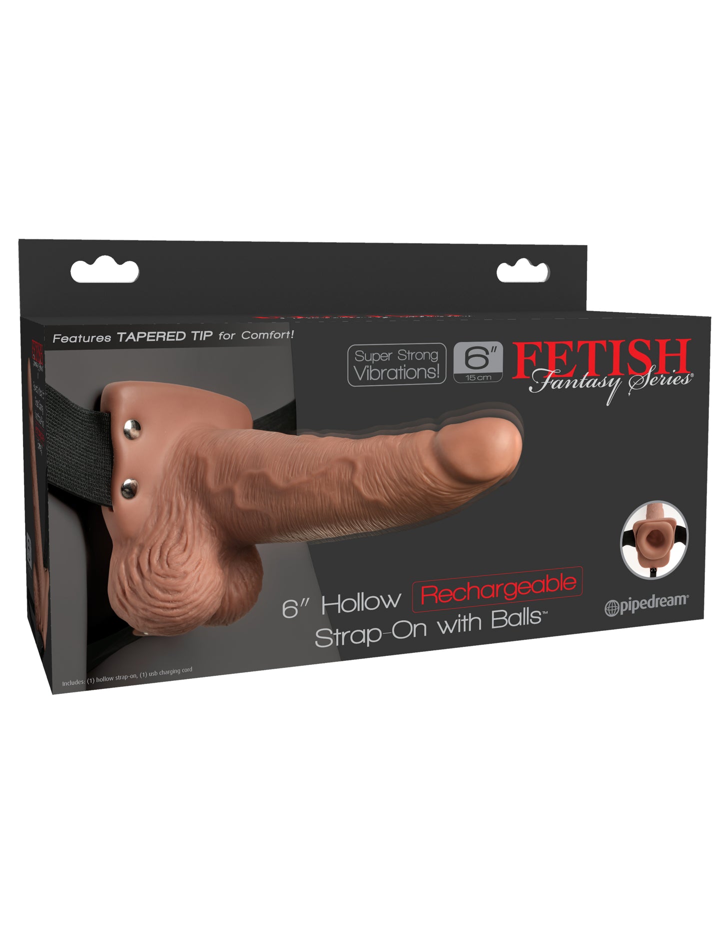 Arnes Dildo Hueco Vibrador Recargable 15cm Moreno Funda Fetish Fetish Fantasy Series 6" Hollow Rechargeable Strap-On with Balls Arnes Dildo Hueco Vibrador 20cm Funda Extensión, Asistente de Erección