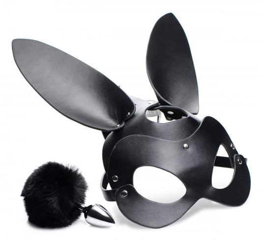 Plug Anal Hermoso Kit Cola De Conejo Orejas Piel Bunny Tail Bunny Tail Anal Plug and Mask Set