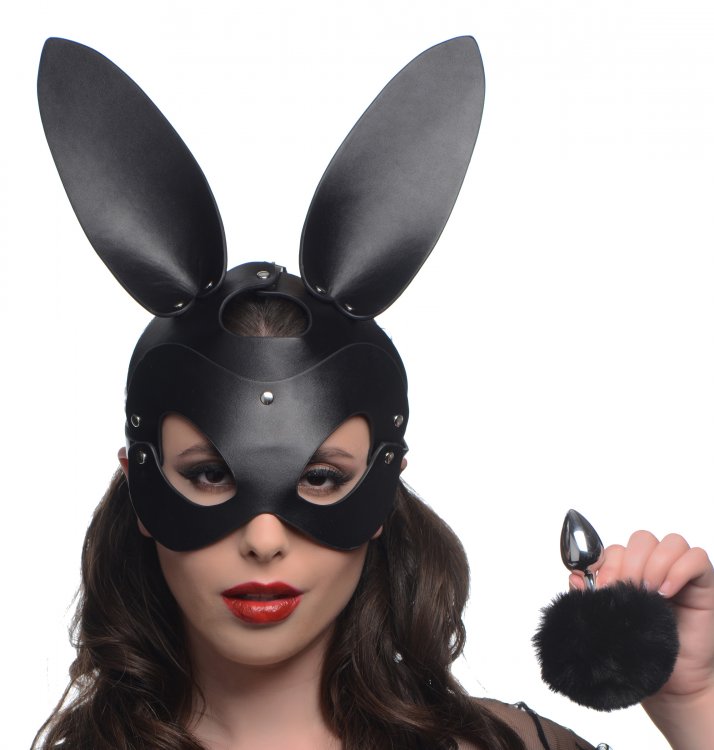Plug Anal Hermoso Kit Cola De Conejo Orejas Piel Bunny Tail Bunny Tail Anal Plug and Mask Set