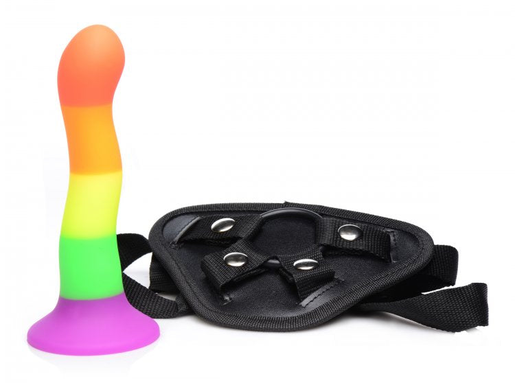 Arnes Con Dildo Suave Flexible 18cm Vaginal O Anal Strap-on Proud Rainbow Silicone Dildo with Harness