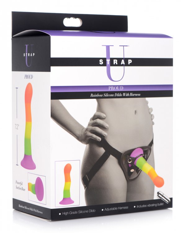 Arnes Con Dildo Suave Flexible 18cm Vaginal O Anal Strap-on Proud Rainbow Silicone Dildo with Harness