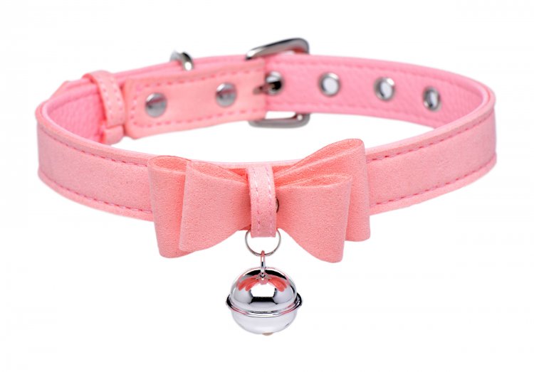 Collar Boundage Cuero Gatita Cascabel Sugar Kitty Cat Bell Collar - Pink/Silver