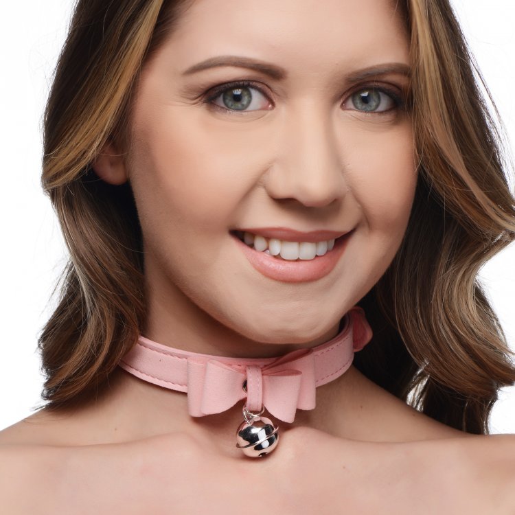 Collar Boundage Cuero Gatita Cascabel Sugar Kitty Cat Bell Collar - Pink/Silver