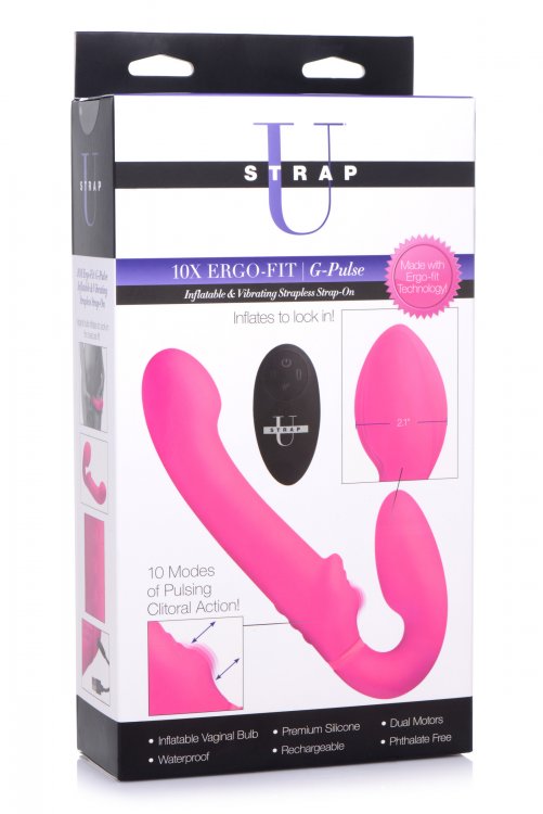 Strap On Vibrador Lesbico Strapless Control Ultra Estimulante 10X Ergo-Fit G-Pulse Inflatable & Vibrating Strapless Strap-On - Pink