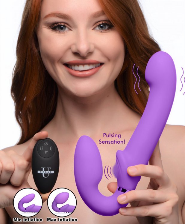 Vibrador Dildo Strapless Strap-on Control Pulsaciones Vagina 10X Ergo-Fit G-Pulse Inflatable & Vibrating Strapless Strap-On - Purple