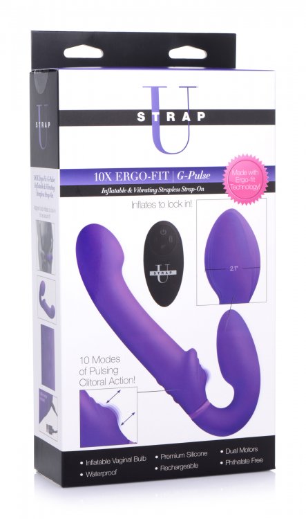 Vibrador Dildo Strapless Strap-on Control Pulsaciones Vagina 10X Ergo-Fit G-Pulse Inflatable & Vibrating Strapless Strap-On - Purple