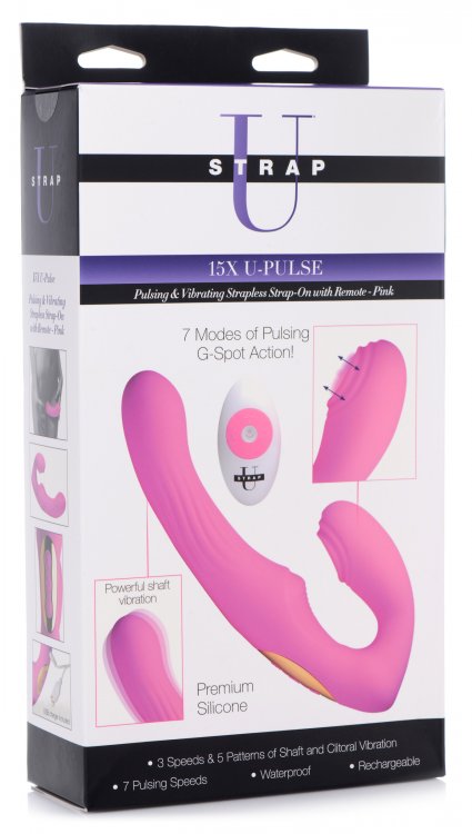 Vibrador Dildo Lésbico Strapless Strap-on Control Pulsaciones 15X U-Pulse Pulse & Vibe Strapless Strap-on w/ Remote - Pink