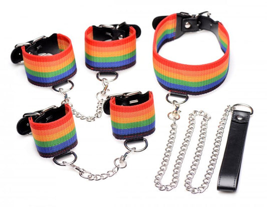 Esposas Principiantes Collar Correa Bdsm Gay Kinky Pride Rainbow Bondage Set
