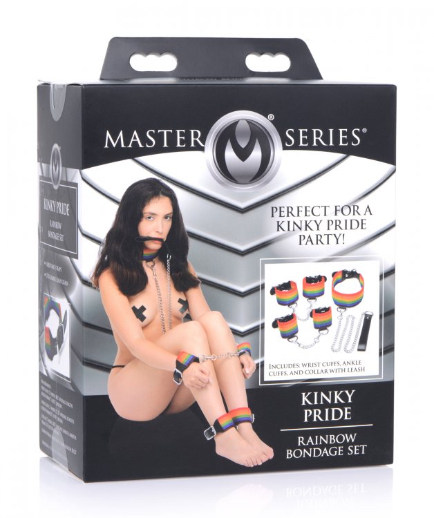 Esposas Principiantes Collar Correa Bdsm Gay Kinky Pride Rainbow Bondage Set
