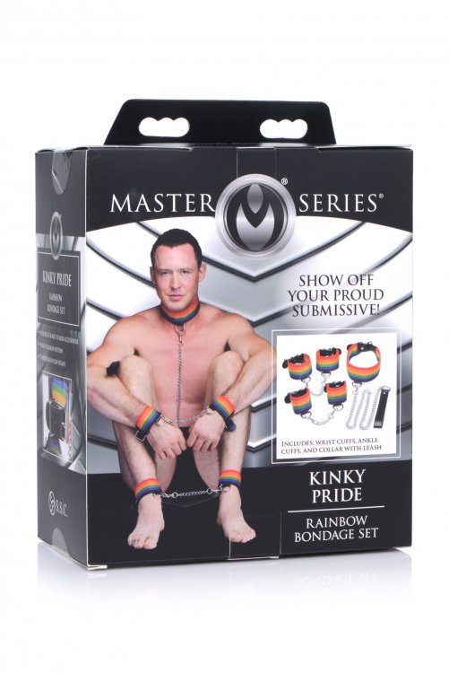 Esposas Principiantes Collar Correa Bdsm Gay Kinky Pride Rainbow Bondage Set