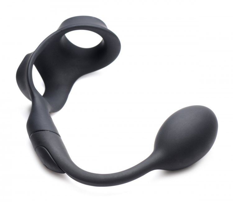 Anillo Para El Pene Con Plug Anal Vibrador Recargable 10X P-BOMB Cock & Ball Ring w/ Vibrating Anal Plug