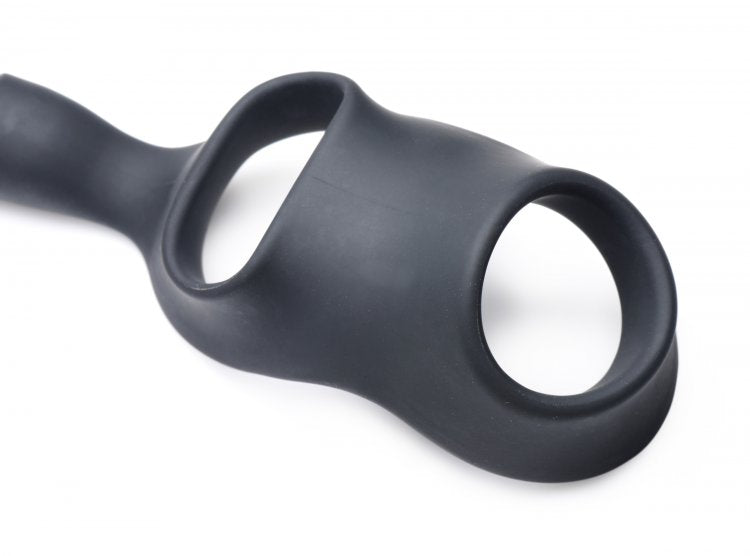 Anillo Para El Pene Con Plug Anal Vibrador Recargable 10X P-BOMB Cock & Ball Ring w/ Vibrating Anal Plug
