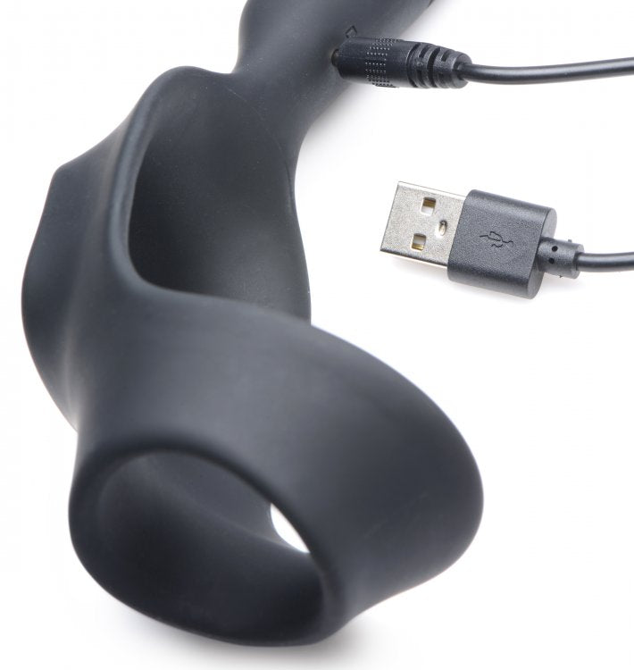 Anillo Para El Pene Con Plug Anal Vibrador Recargable 10X P-BOMB Cock & Ball Ring w/ Vibrating Anal Plug