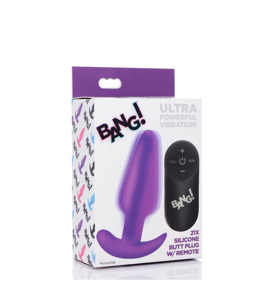 Plug Anal Potente Vibrador Masaje Unisex Potente Control Remoto Remote Control 21X Vibrating Silicone Butt Plug - Purple