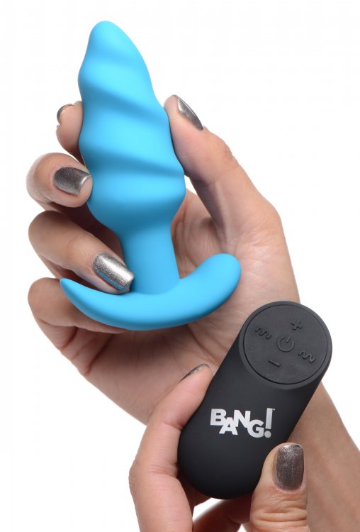 Plug Vibrador Anal Estimulador Principiante Unisex Recargable 21X Remote Control Vibrating Silicone Swirl Butt Plug - Blue